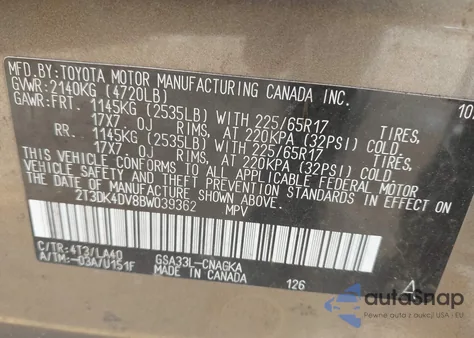 2011 Toyota Rav4 Limited V6 from USA, damaged, VIN 2T3DK4DV8BW039362